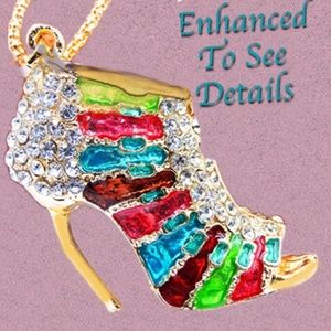 Betsey Johnson Enamel Crystal Multicolor High Heel Necklace - New With Tags